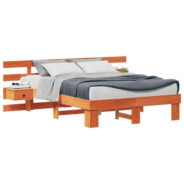 vidaXL Cadre de lit avec tête de lit Marron 135 x 190 cm Pin massif