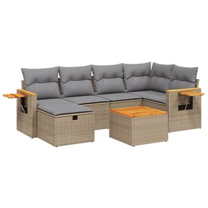 vidaXL Salon de jardin avec coussins 7Pièces mélange beige résine tressée