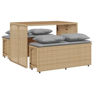 vidaXL Ensemble à manger de jardin et coussins 3 Pièces Beige poly rotin