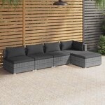 vidaXL Salon de jardin 5 Pièces avec coussins Résine tressée Gris