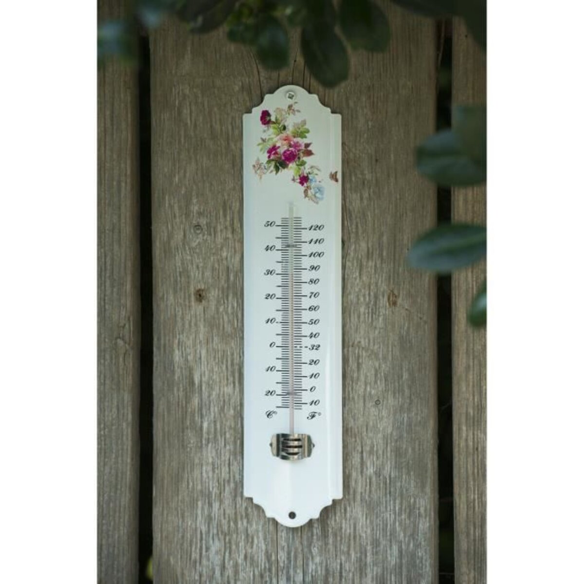 Thermometre extérier déco. fleurs Ht 30 cm en métal epoxy. - Central Jardin