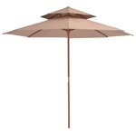 vidaXL Parasol à deux étages avec mât en bois 270 cm taupe