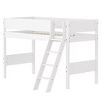 Flexa WHITE Lit sureleve avec echelle inclinee 90 x 200 cm Barriere pleine Blanc