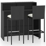 vidaXL Ensemble de bar de jardin avec coussins 3 Pièces Noir