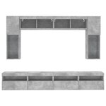 vidaXL Ensemble de meubles TV muraux 8 Pièces et lumières LED gris béton
