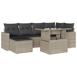 vidaXL Salon de jardin avec coussins 7 Pièces gris clair résine tressée