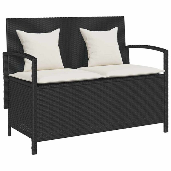 vidaXL Banc de rangement de jardin avec coussin noir résine tressée