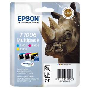 T1006 rhinocéros" cartouche d'encre originale durabrite ultra pack 3 couleurs (c13t10064010) - cyan magenta jaune (paquet 3 unités)"
