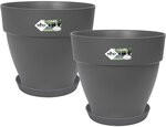 2 pots de fleur rond noirs 22 L avec soucoupes Ø 21 x 2 8 cm + Loft Ø 29 8 x 25 8 cm