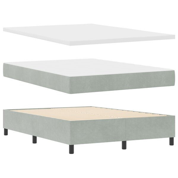 vidaXL Lit à ressorts avec matelas et banc en velours gris clair 140x190 cm