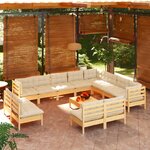 vidaXL Salon de jardin 13 Pièces avec coussins crème Bois de pin solide