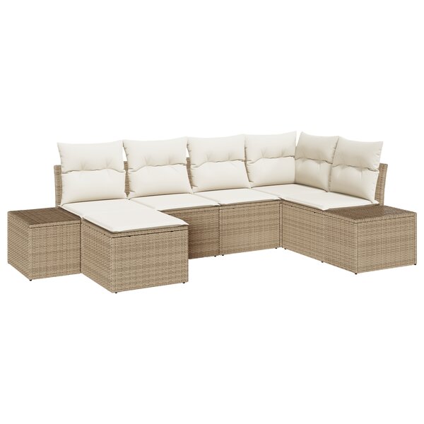 vidaXL Ensemble de canapé de jardin 6 pièces avec coussins - Rattan poly beige