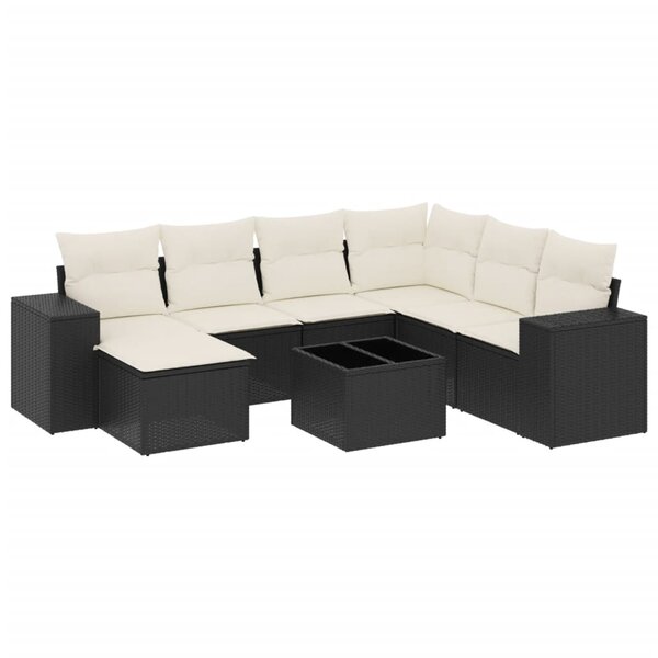 vidaXL Salon de jardin 8 Pièces avec coussins noir résine tressée