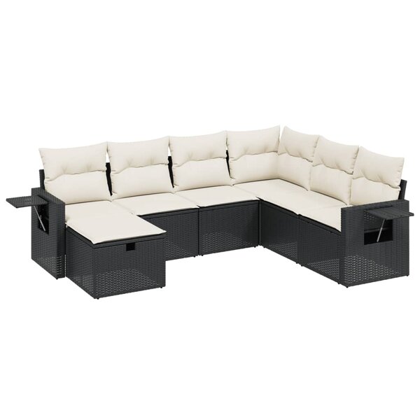 vidaXL Salon de jardin 7 Pièces avec coussins noir résine tressée