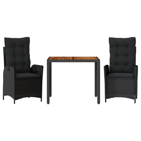 vidaXL Ensemble à manger de jardin avec coussins 3 Pièces Noir