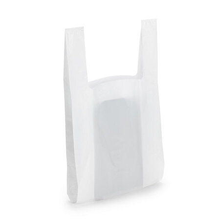 Sac plastique blanc à poignées bretelles 50 microns 18 x 35 x 10 cm (lot de 1500)