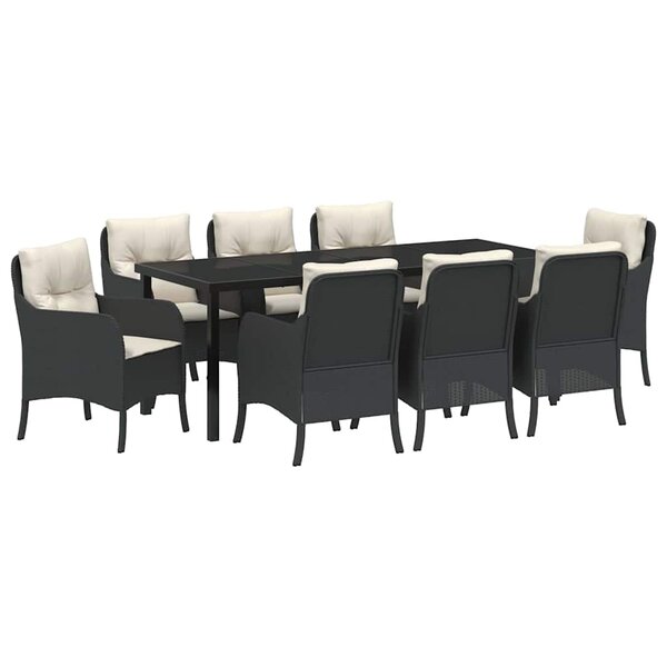 vidaXL Ensemble de salle à manger pour jardin 9 pc Noir polyrotin