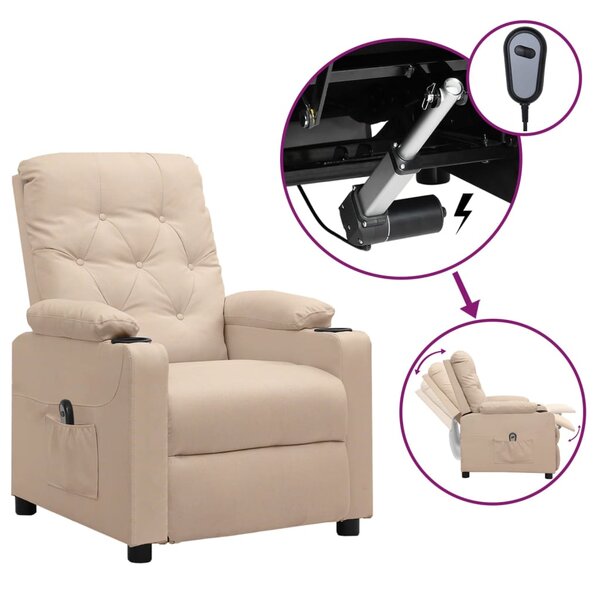 vidaXL Fauteuil inclinable électrique Crème Tissu