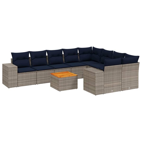 vidaXL Salon de jardin 10 Pièces avec coussins gris résine tressée