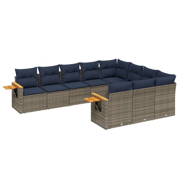 vidaXL Salon de jardin 10 Pièces avec coussins gris résine tressée