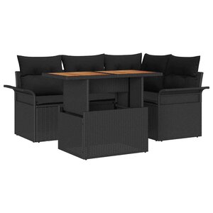 vidaXL Ensemble de canapé de jardin 5 Pièces Noir Poly rotin