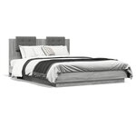 vidaXL Cadre de lit tête de lit et lumières LED sonoma gris 140x200 cm