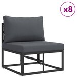 vidaXL Ensemble de canapé de jardin avec coussin 11 Pièces Noir Aluminium