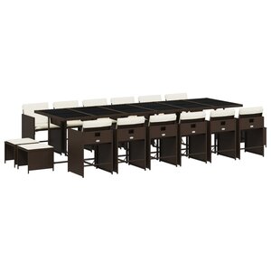vidaXL Ensemble à manger de jardin et coussins 17 Pièces marron rotin