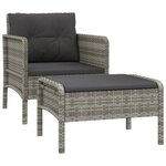 vidaXL Salon de jardin 2 Pièces avec coussins Gris Résine tressée