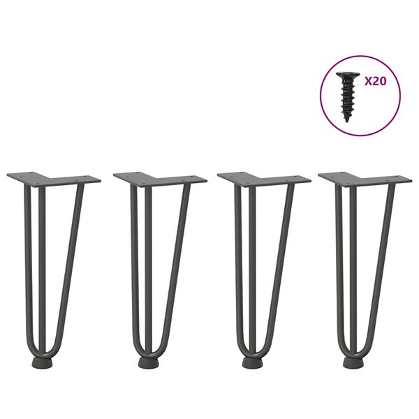 vidaXL Pieds en épingle à cheveux pour table basse 4 pièces Anthracite 30 cm Acier massif