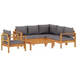 vidaXL Salon de jardin avec coussins 5 Pièces Bois d'acacia solide