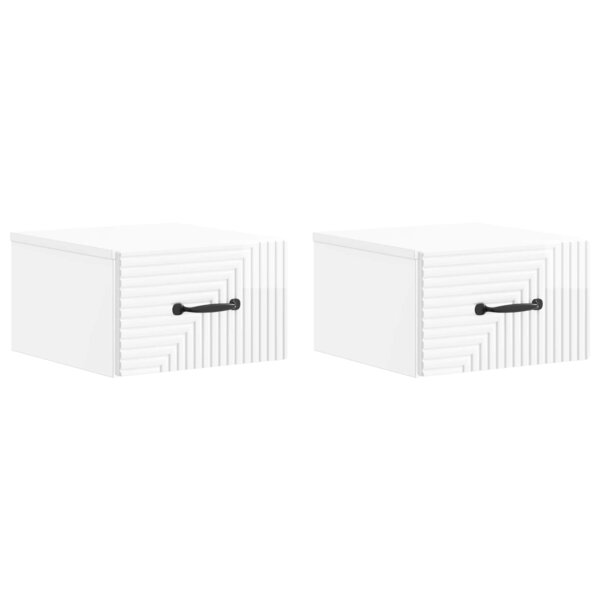 vidaXL Cabinet de chevet mural 2 Pièces Blanc brillant 34 5 x 33 x 20 cm