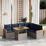 vidaXL Salon de jardin 7 Pièces avec coussins gris résine tressée