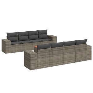 vidaXL Salon de jardin 9 Pièces avec coussins gris résine tressée