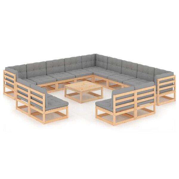 vidaXL Salon de jardin 14 Pièces avec coussins Bois de pin massif