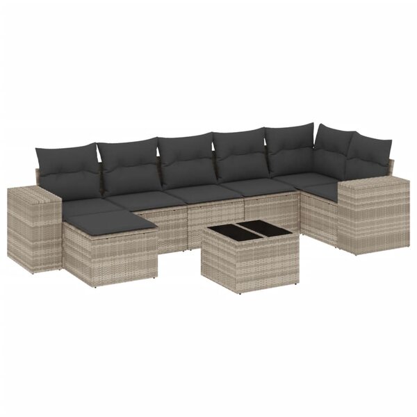 vidaXL Salon de jardin 8 Pièces avec coussins gris clair résine tressée