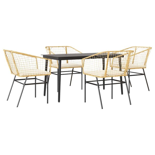 vidaXL Ensemble à manger jardin coussins 5Pièces marron poly rotin verre