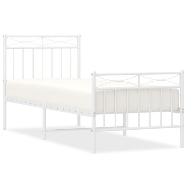 vidaXL Cadre de lit métal sans matelas avec pied de lit blanc 75x190cm
