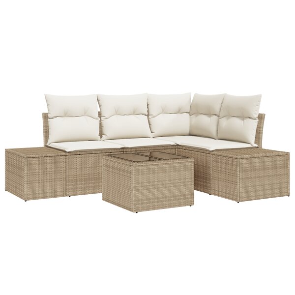 vidaXL Ensemble de Canapés de Jardin 5 Pièces avec Coussins Marron Rotin Poly