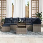 vidaXL Ensemble de canapé de jardin avec coussin 8 Pièces Gris Poly rotin