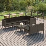 vidaXL Salon de jardin 8 Pièces avec coussins résine tressée gris