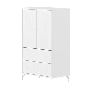 Flexa SAGA Armoire 2 portes et 2 tiroirs a facades rainurees Blanche Pieds metalliques et boutons blancs