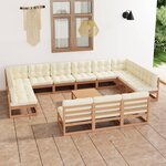 vidaXL Salon de jardin 14 Pièces avec coussins Marron miel Bois de pin