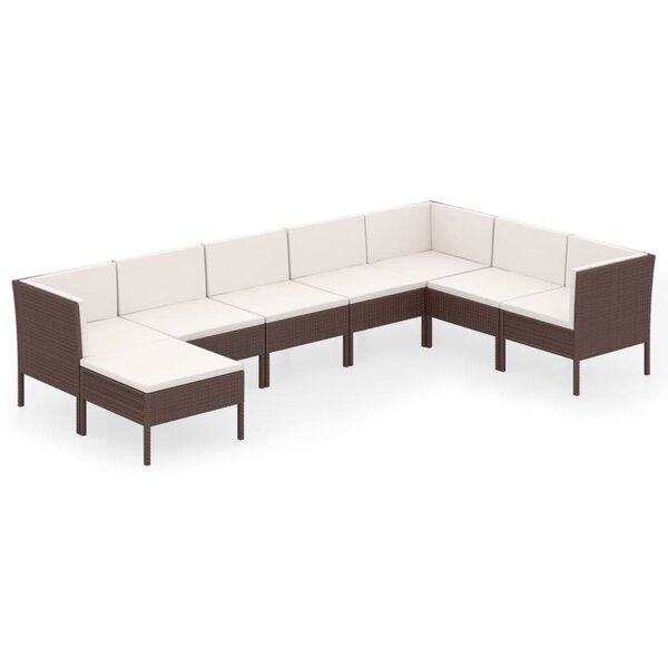 vidaXL Salon de jardin 8 Pièces avec coussins résine tressée marron