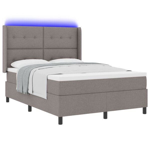 vidaXL Lit à ressorts avec matelas et LED en taupe 140x190 cm en tissu
