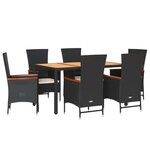 vidaXL Ensemble à manger de jardin coussins 7Pièces Noir Résine tressée