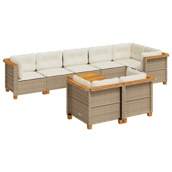 vidaXL Salon de jardin avec coussins 9 Pièces beige résine tressée