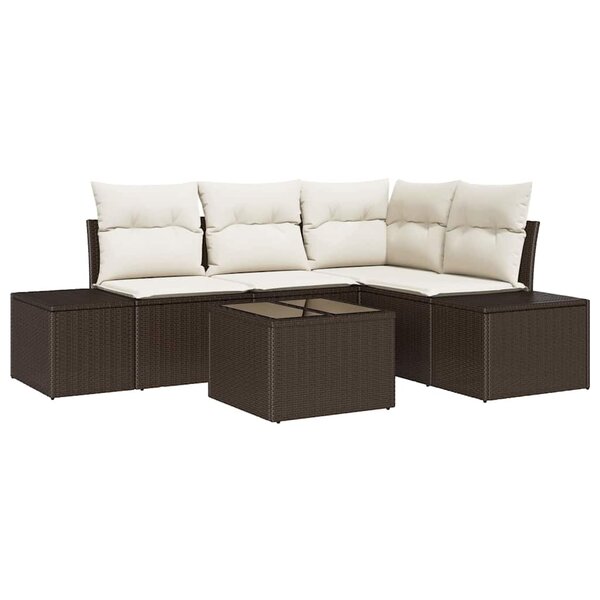 vidaXL Ensemble de canapé de jardin avec coussin 5 Pièces Marron  Crème