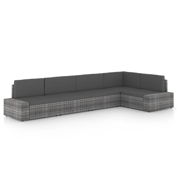 vidaXL Salon de jardin 5 Pièces avec coussins Gris Résine tressée