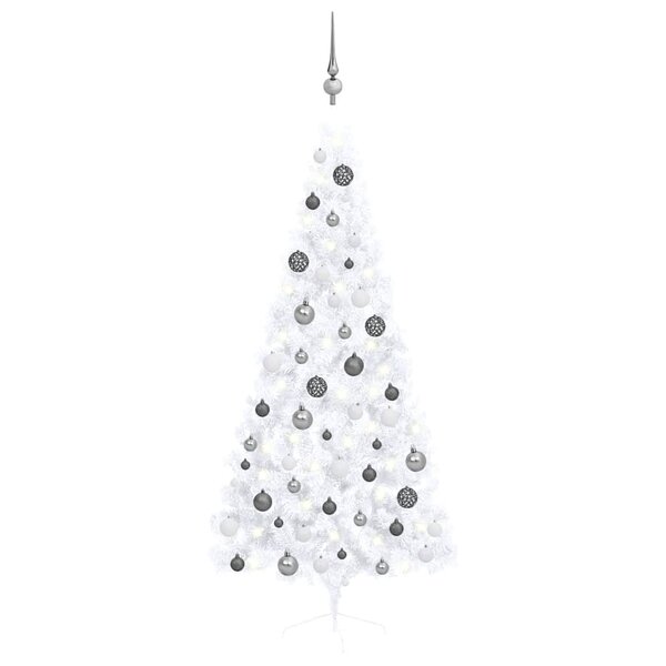 vidaXL Demi-arbre de Noël artificiel pré-éclairé et boules blanc 180cm
